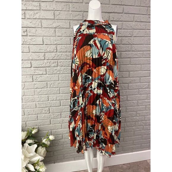 Forever Multicolored Accordion Pleat Sleeveless Shift Dress Size 10 - Picture 1 of 7